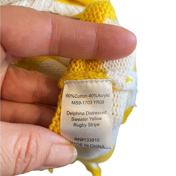 Show Me Your Mumu Delphina Distressed Yellow Rugby Stripe sweater Fall Boho - Picture 8 of 9